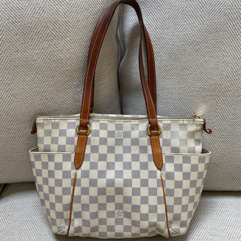 Louis Vuitton Checkered Tote Bag with Brown Handles
